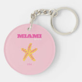 Miami Beach, Miami Travel Art, Preppy Room, roze Sleutelhanger (Achterkant)