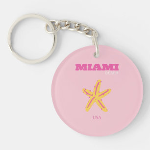 Miami Beach, Miami Travel Art, Preppy Room, roze Sleutelhanger