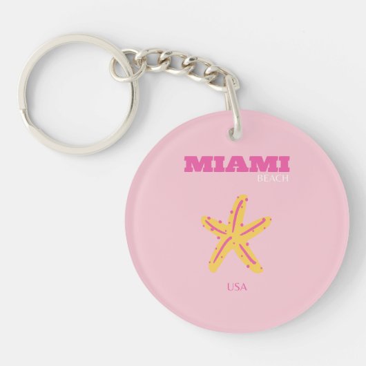 Miami Beach, Miami Travel Art, Preppy Room, roze Sleutelhanger (Voorkant)