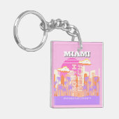 Miami Beach, Miami Travel Art, Preppy Room, roze Sleutelhanger (Voorkant Links)