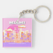 Miami Beach, Miami Travel Art, Preppy Room, roze Sleutelhanger (Achterkant)