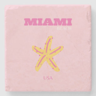 Miami Beach, Miami Travel Art, Preppy Room, roze Stenen Onderzetter