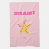 Miami Beach, Miami Travel Art, Preppy Room, roze Theedoek (Verticaal)