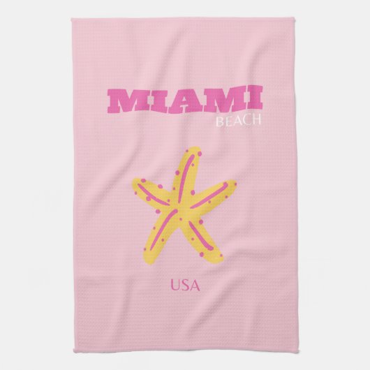 Miami Beach, Miami Travel Art, Preppy Room, roze Theedoek (Verticaal)