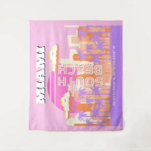 Miami Beach, Miami Travel Art, Preppy Room, roze Wandkleed