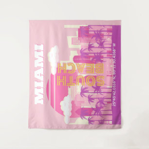 Miami Beach, Miami Travel Art, Preppy Room, roze Wandkleed