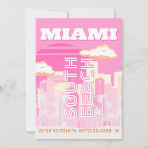 Miami Beach, Miami Travel Art, Preppy, Roze Feestdagenkaart