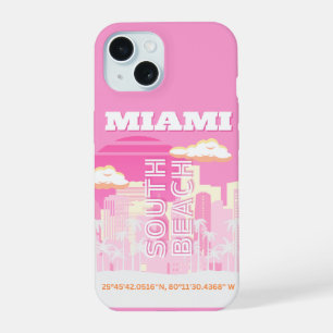 Miami Beach, Miami Travel Art, Preppy, Roze iPhone 15 Case