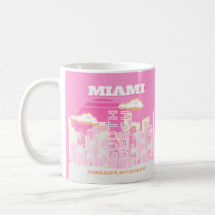 Miami Beach, Miami Travel Art, Preppy, Roze Koffiemok