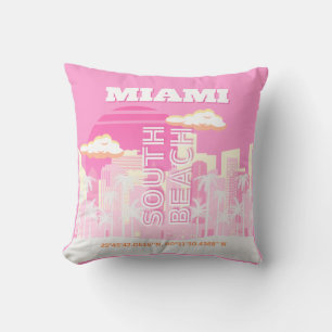 Miami Beach, Miami Travel Art, Preppy, Roze Kussen