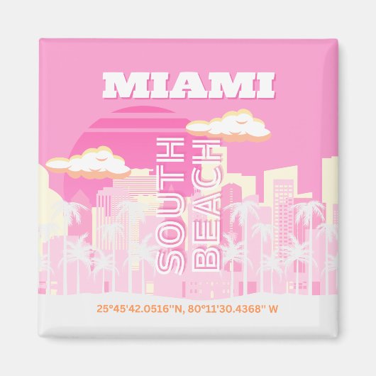 Miami Beach, Miami Travel Art, Preppy, Roze Magneet (Voorkant)