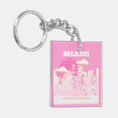 Miami Beach, Miami Travel Art, Preppy, Roze Sleutelhanger (Voorkant Links)