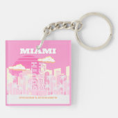 Miami Beach, Miami Travel Art, Preppy, Roze Sleutelhanger (Achterkant)