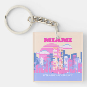 Miami Beach, Miami Travel Art, Preppy Sleutelhanger