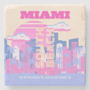 Miami Beach, Miami Travel Art, Preppy Stenen Onderzetter
