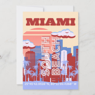 Miami Beach, Miami Travel Art, Retro Feestdagenkaart