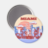 Miami Beach, Miami Travel Art, Retro Magneet (Voorkant / Achterkant)