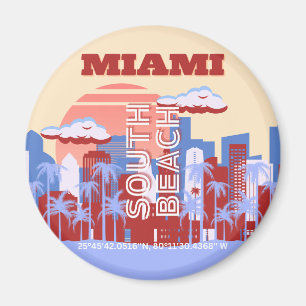 Miami Beach, Miami Travel Art, Retro Magneet