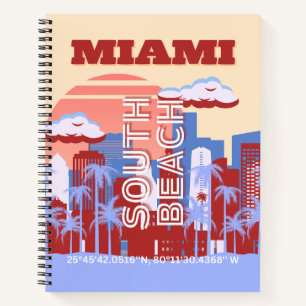 Miami Beach, Miami Travel Art, Retro Notitieboek