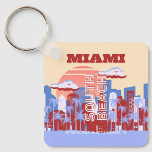 Miami Beach, Miami Travel Art, Retro Sleutelhanger