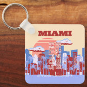 Miami Beach, Miami Travel Art, Retro Sleutelhanger (Voorkant)