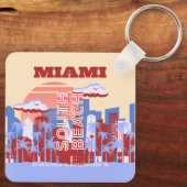 Miami Beach, Miami Travel Art, Retro Sleutelhanger (Achterkant)