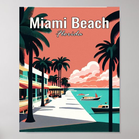 Miami Beach Minimalist Art Travel Poster (Voorkant)