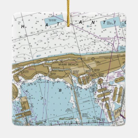 Miami Beach Nautical Chart Keramisch Ornament (Achterkant)