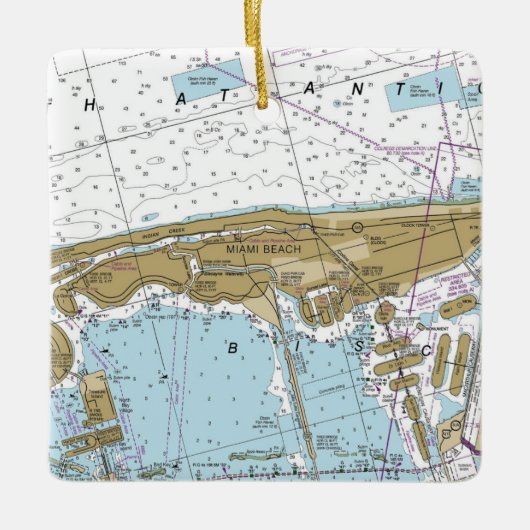 Miami Beach Nautical Chart Keramisch Ornament (Voorkant)