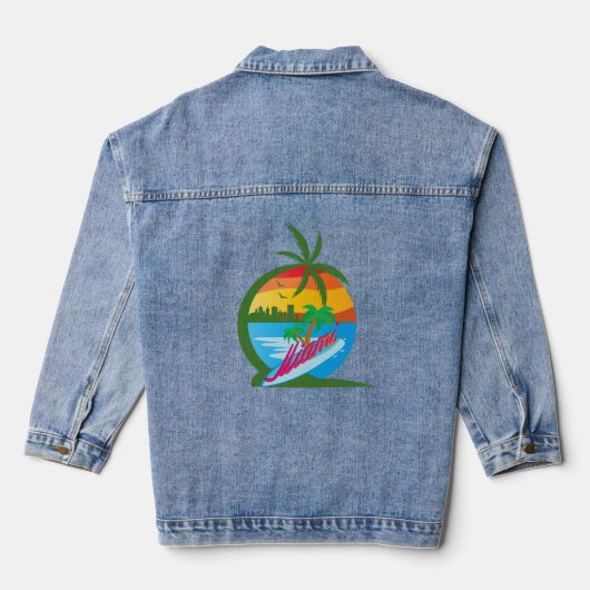 Miami Beach Palm Trees and Surfing Board Denim Jacket (Achterkant)