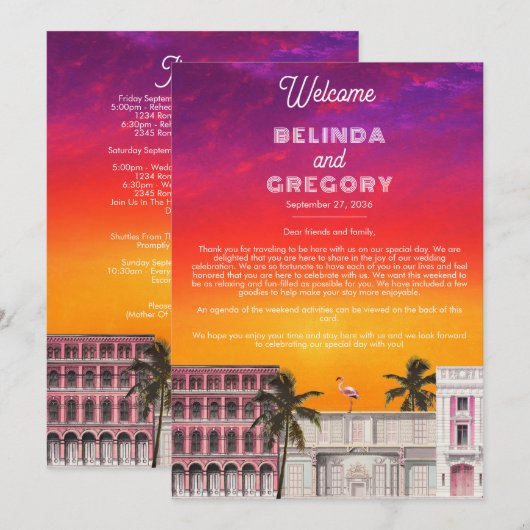 Miami Beach Rainbow Row Wedding Itinerary Programmakaart (Voorkant / Achterkant)