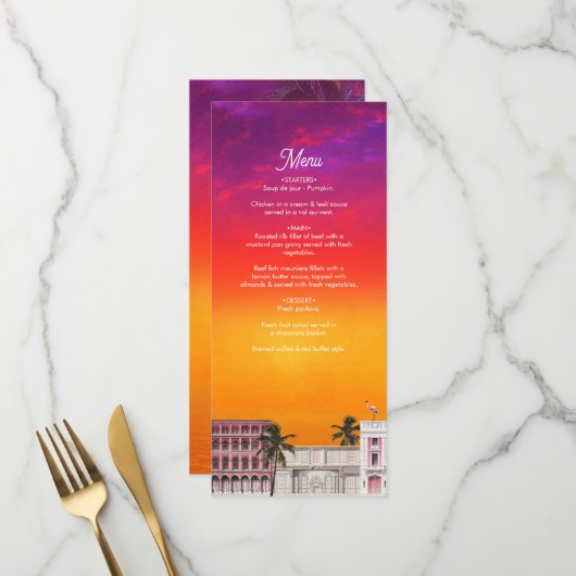 Miami Beach Regenboogrij Charleston Palm Bruiloft Menu (Voorkant / Achterkant in situ)