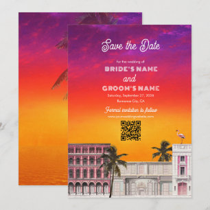 Miami Beach Regenboogrij Charleston Palm Bruiloft Save The Date