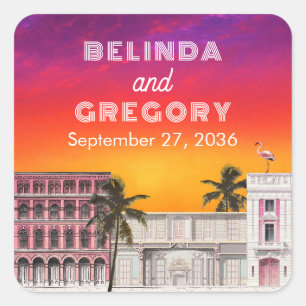 Miami Beach Regenboogrij Charleston Palm Bruiloft Vierkante Sticker