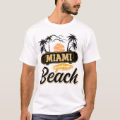 Miami Beach Retro Zonsondergang Palmboom T-shirt (Voorkant)