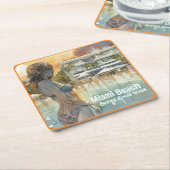 Miami Beach Spring Break Girl in Pool Waterverf Kartonnen Onderzetters (Schuin)