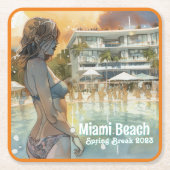 Miami Beach Spring Break Girl in Pool Waterverf Kartonnen Onderzetters (Voorkant)