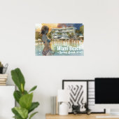 Miami Beach Spring Break Girl in Pool Waterverf Poster (Thuiskantoor)