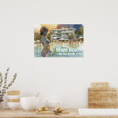 Miami Beach Spring Break Girl in Pool Waterverf Poster (Keuken)