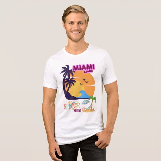 Miami Beach Summer Holiday – Retro Palm Tree Tri-Blend Shirt (Voorkant volledig)