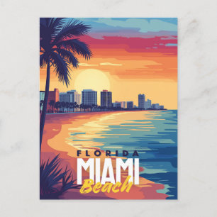Miami Beach Sunset   Levendige kust van Florida Briefkaart