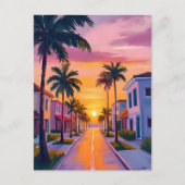 Miami Beach Sunset | Ocean Florida Watercolor Briefkaart (Voorkant)