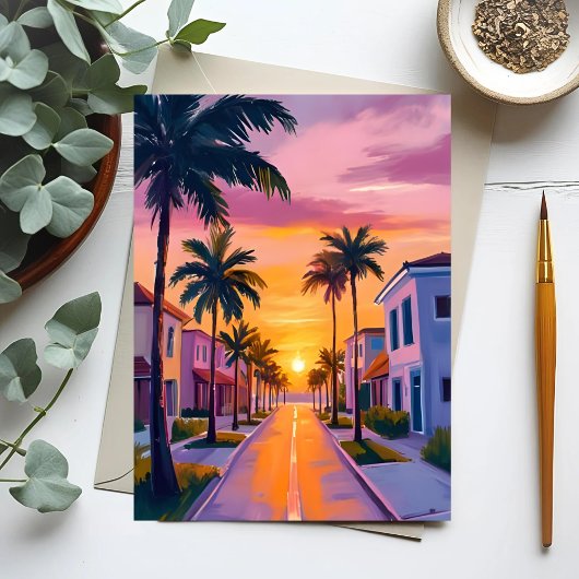 Miami Beach Sunset | Ocean Florida Watercolor Briefkaart
