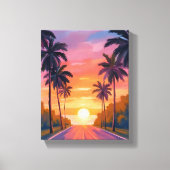 Miami Beach Sunset Palm Tree Tropical Canvas Afdruk (Voorkant)