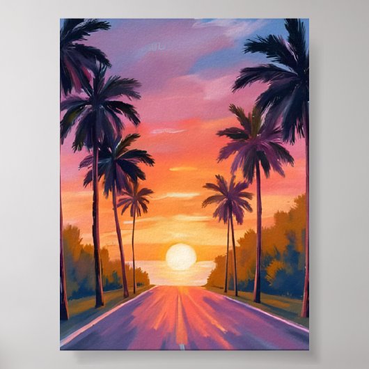 Miami Beach Sunset Palm Tree Tropical Poster (Voorkant)