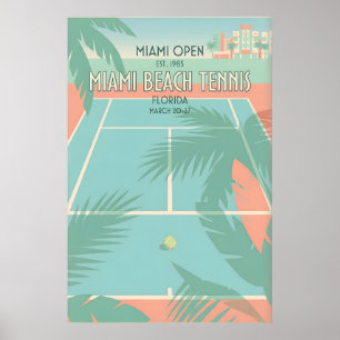 Miami Beach Tennis Print Retro Sport Kunst in Blau