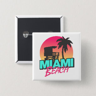 Miami Beach Travel  Vierkante Button 5,1 Cm