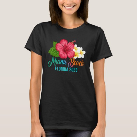Miami Beach Vacation Florida Tropical Hibiscus Flo T-shirt (Voorkant)