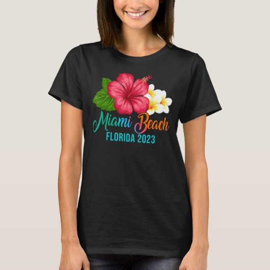 Miami Beach Vacation Florida Tropical Hibiscus Flo T-shirt (Voorkant)