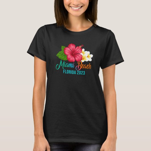 Miami Beach Vacation Florida Tropical Hibiscus Flo T-shirt (Voorkant)